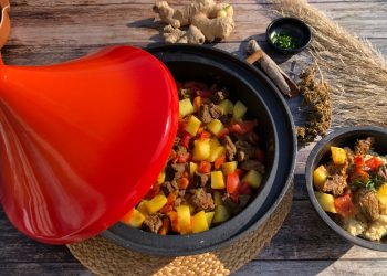 CBD infundierte Rindfleisch Tajine mit Kartoffeln