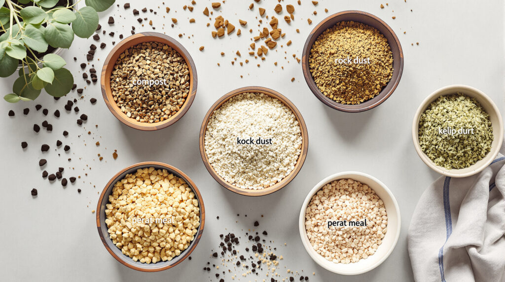 Various organic ingredients for the living soil mix from above