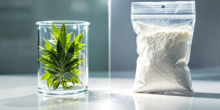 Laboraufnahme zur Gegenüberstellung von Cannabis und harten Drogen