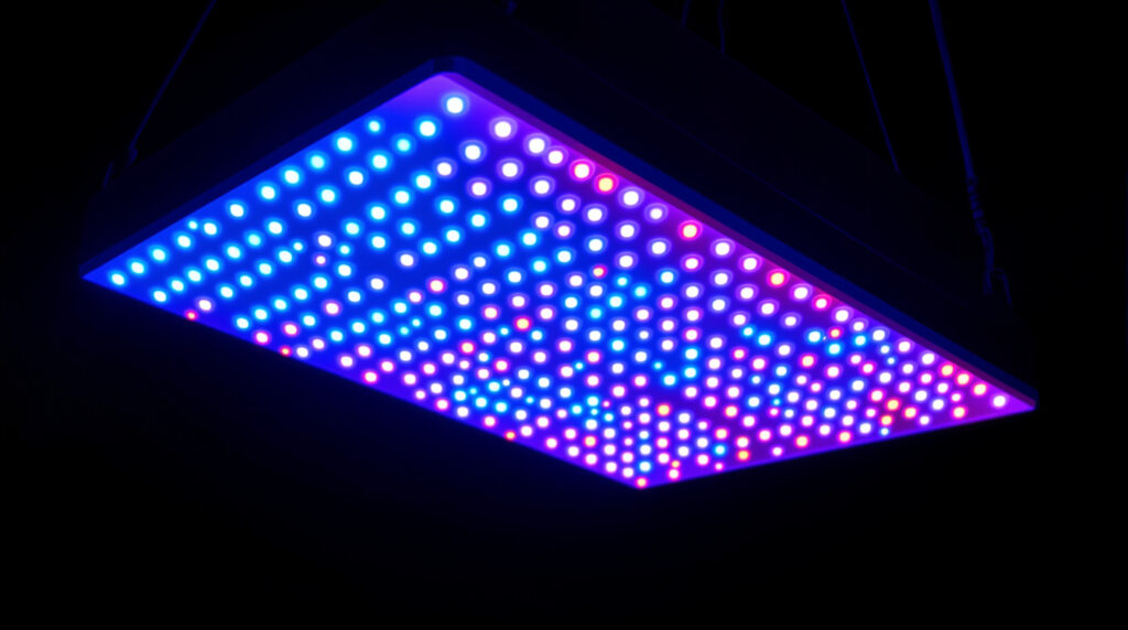 Moderne LED-Growlampe mit Vollspektrum-Dioden in Nahaufnahme
