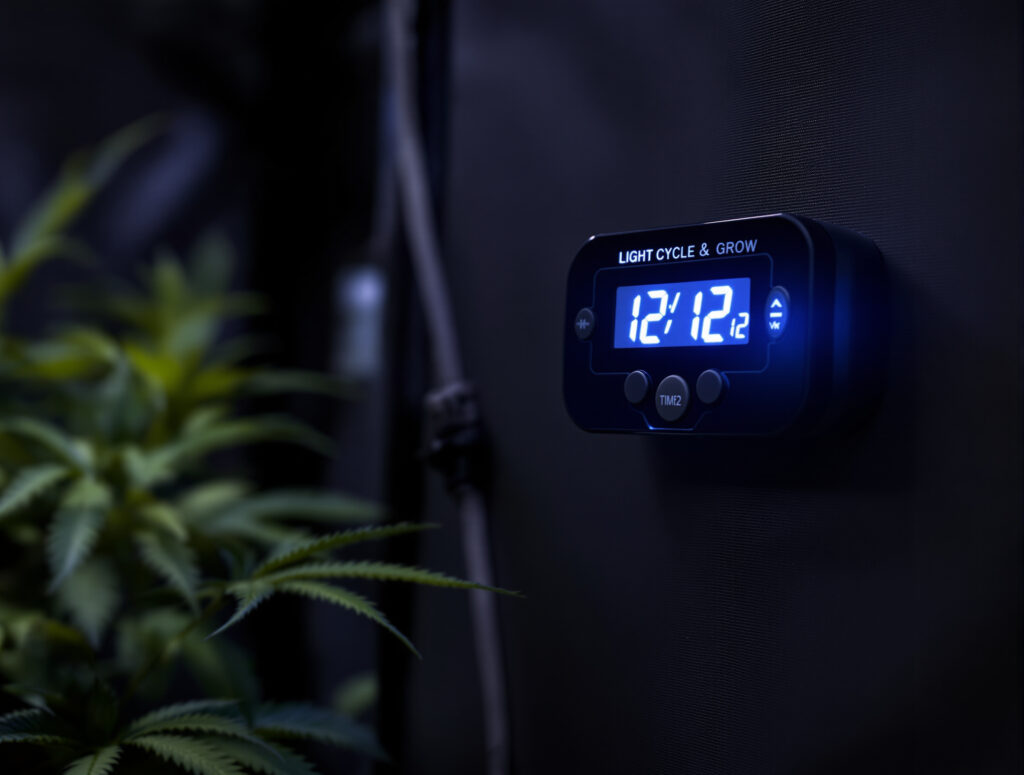 Digital timer for light control in a grow tent
