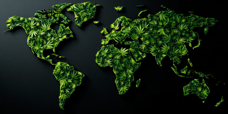 Weltkarte mit Cannabis-Markierungen zeigt globale Legalisierung