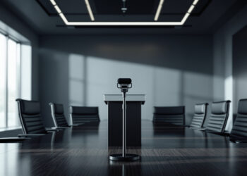 Leerer Konferenzraum mit Rednerpult in professionellem Business-Ambiente