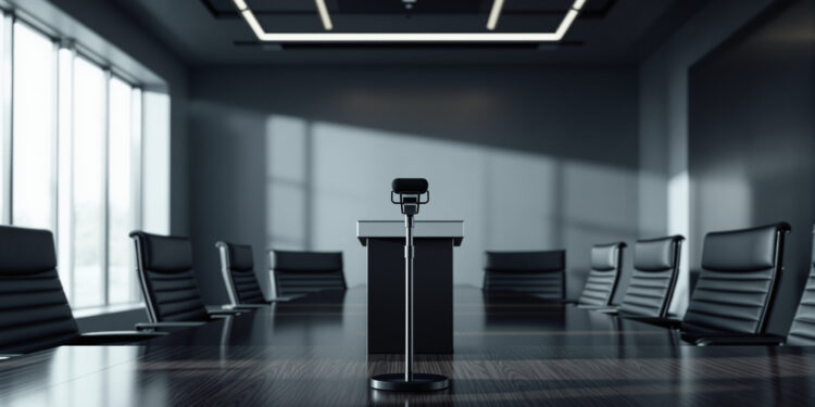 Leerer Konferenzraum mit Rednerpult in professionellem Business-Ambiente