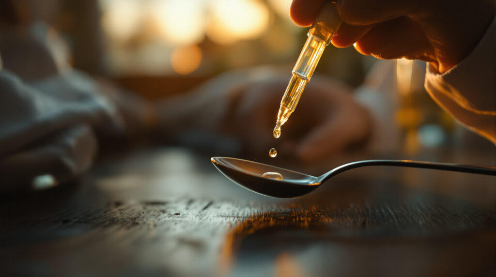 Präzise Dosierung von Cannabisöl-Tropfen am Abend