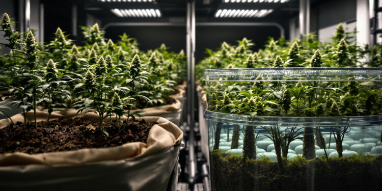 Zwei Cannabis-Anbaumethoden nebeneinander: Living Soil und Hydroponik