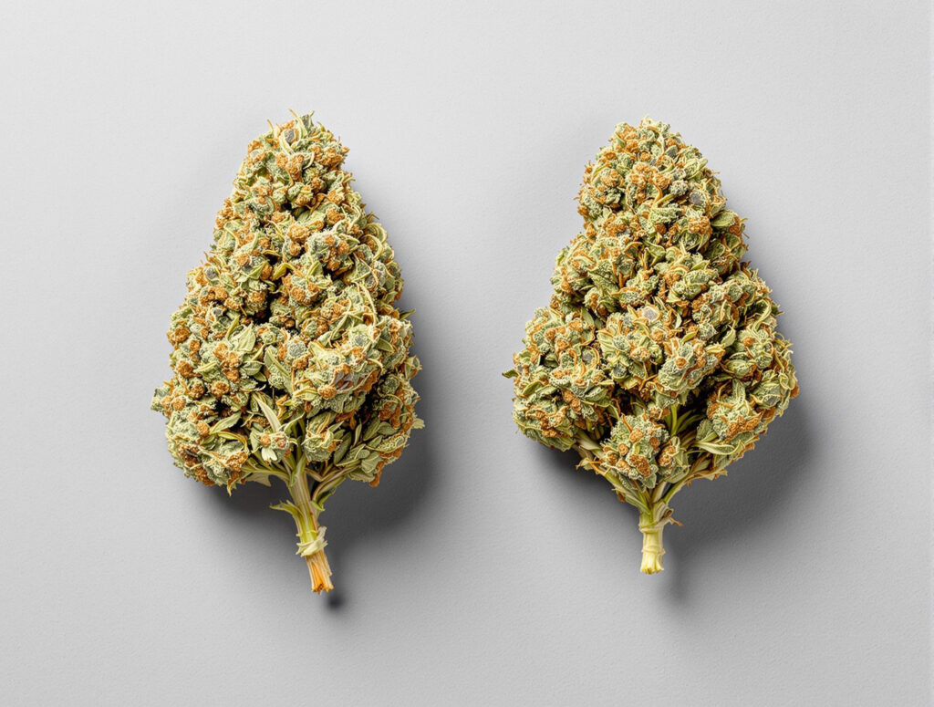 Vergleich zweier Cannabis-Blüten aus Living Soil und Hydroponik-Anbau