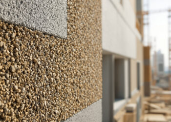 Nahaufnahme von Hanfschäben als Baustoffzuschlag auf Baustelle