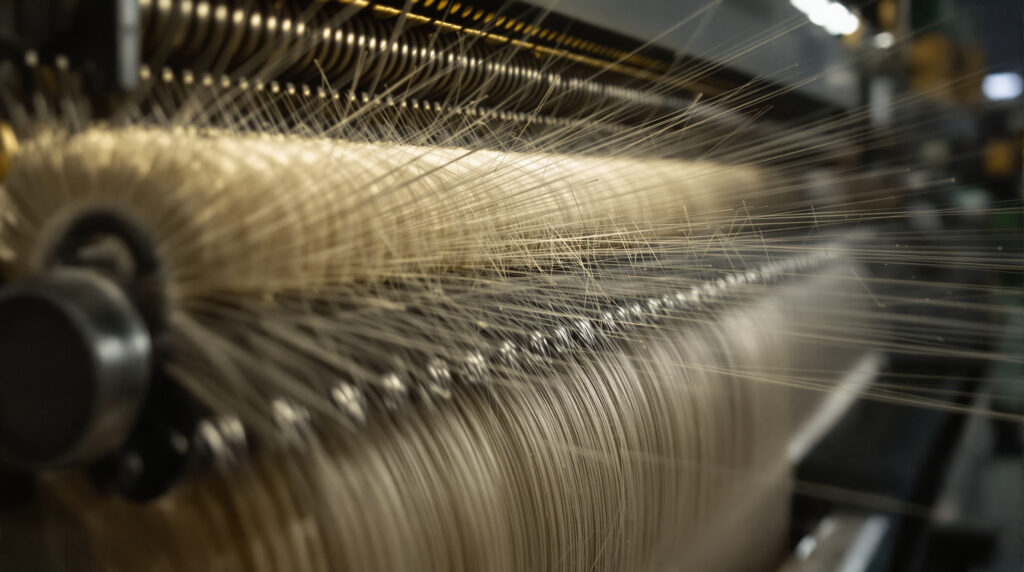 Moderne Hanfspinnmaschine bei der Verarbeitung von Naturfasern