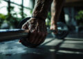 Athletenhand am Hantelgriff in modernem Fitnessstudio