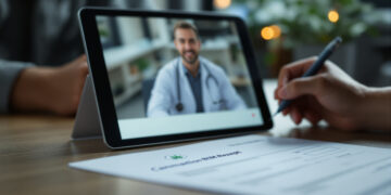Telemedizinische Cannabis-Verschreibung mit Tablet und BtM-Rezept