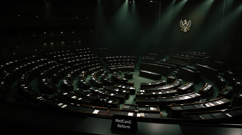 Plenarsaal des Bundestags im Kontext der MedCanG-Reformdebatte