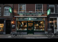 Traditionelle niederländische Coffeeshop-Fassade in Amsterdam