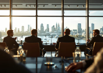 Konferenzpanel vor Londoner Themse-Panorama