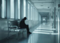 Person sitzt allein in klinischem Korridor, symbolisiert Depression