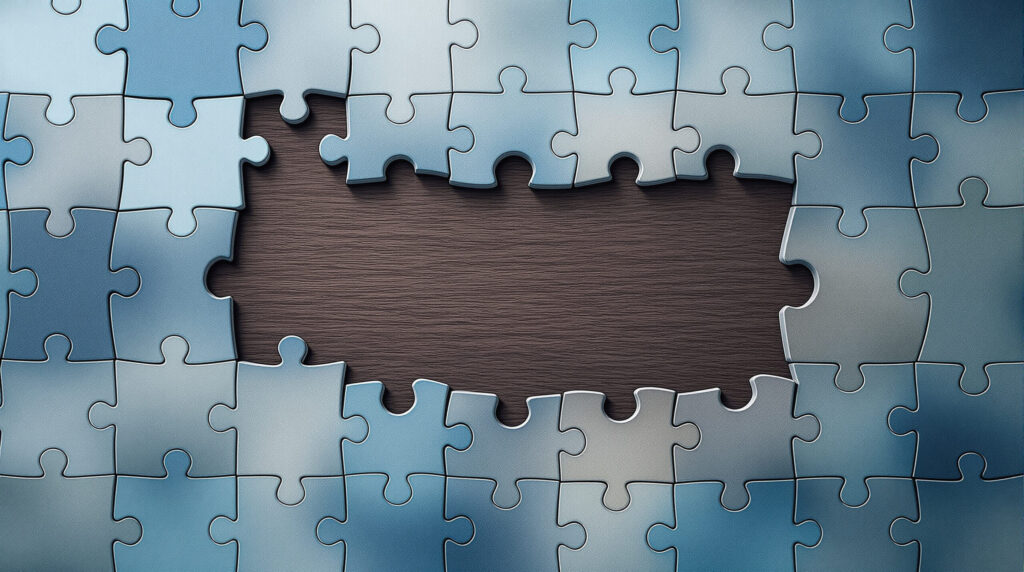 Puzzle mit fehlenden Teilen symbolisiert offene Forschungsfragen zur Cannabis-Reform