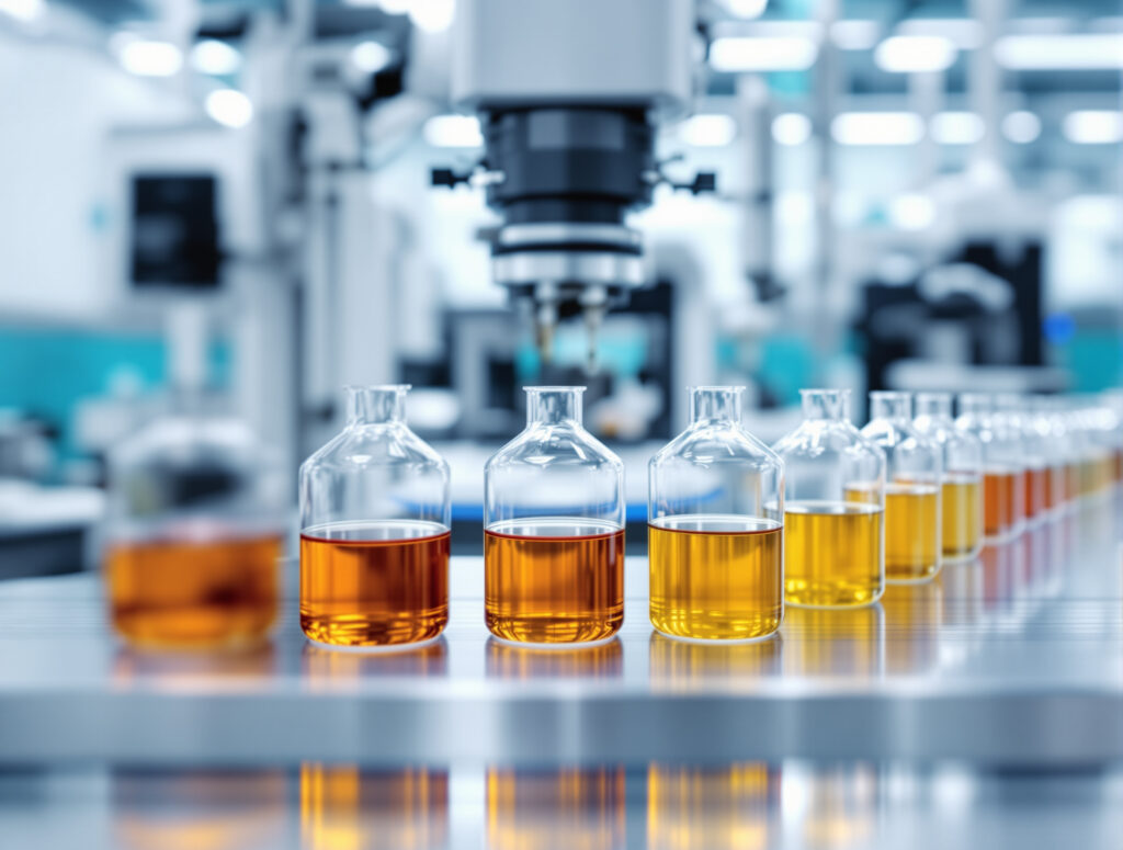 Cannabinoid-Lösungen im Forschungslabor in Reihenprogression