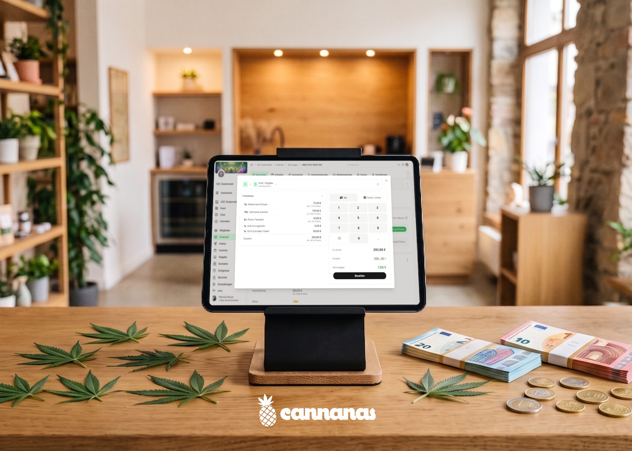 Cannanas Kassensystem auf einem Tablet im Cannabis Social Club