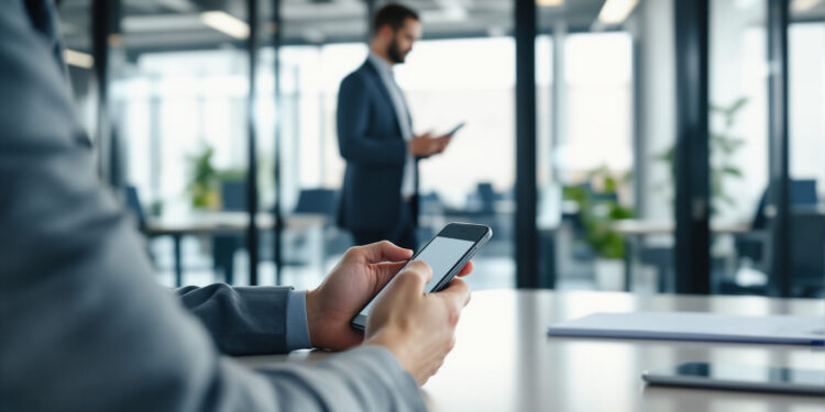 Moderner Arbeitsplatz mit Glaswand und neutralem Büroambiente