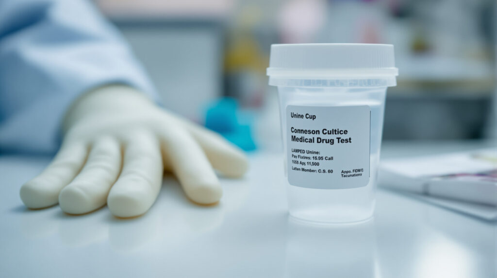 Medizinisches Testmaterial auf steriler Oberfläche in Klinik
