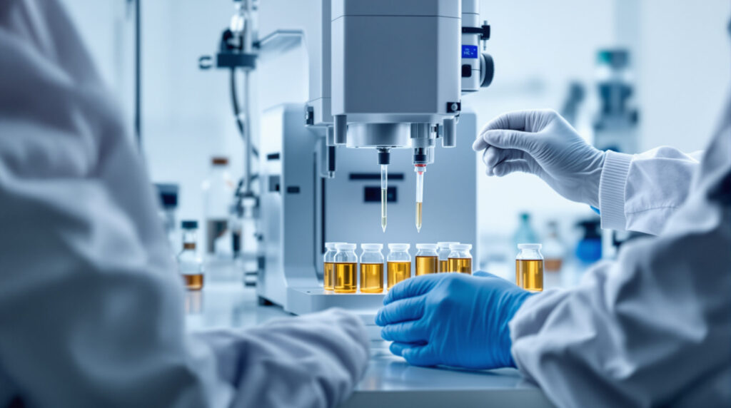 Labortechniker bereitet Probe für präzise THC-Analyse vor