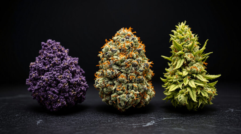 Charakteristische Blütenstrukturen klassischer Cannabis-Sorten