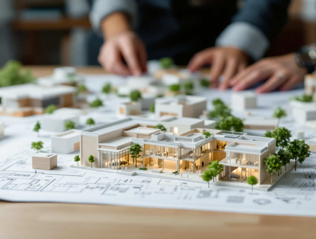 Architekturmodell symbolisiert zukünftige Cannabis-Fachgeschäfte