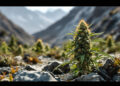 Wild wachsende Cannabis-Landrace-Pflanze in Gebirgslandschaft