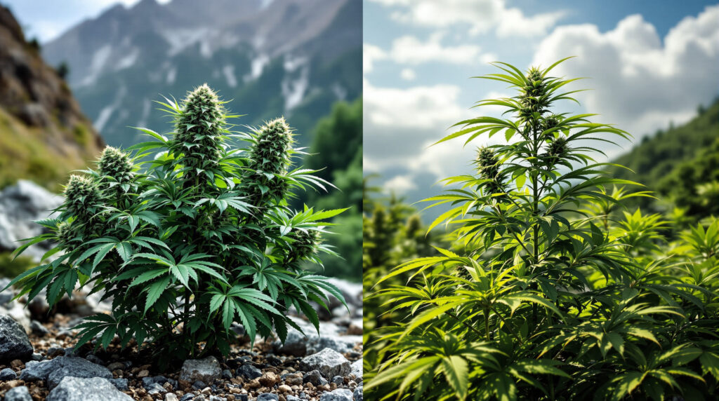 Vergleich zwischen kompakter Indica- und schlanker Sativa-Landrace