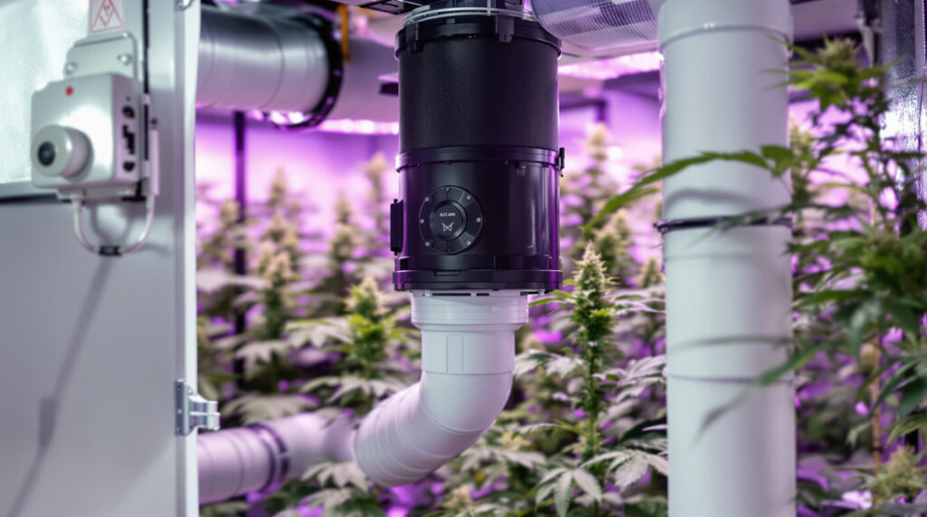 Indoor-Growzelt mit Aktivkohlefilter und Abluftsystem zur Geruchskontrolle