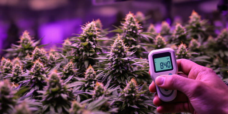 Lichtmessung über Cannabisblüten im Anbau