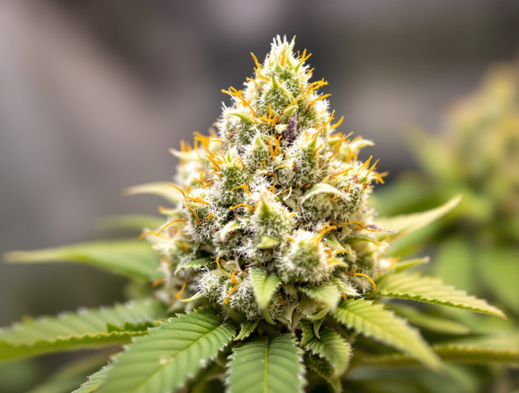 Photobleaching-Schaden an einer Cannabisblüte durch Lichtstress