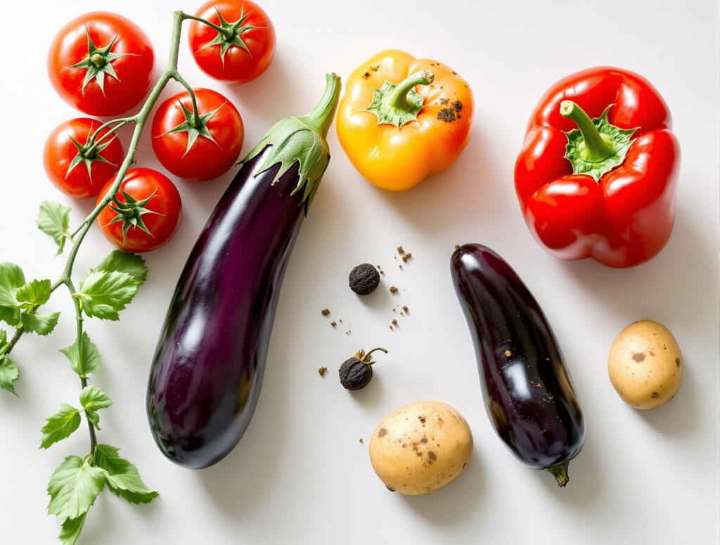 Typische Vertreter der Nachtschattengewächse: Tomaten, Paprika, Aubergine und Kartoffel
