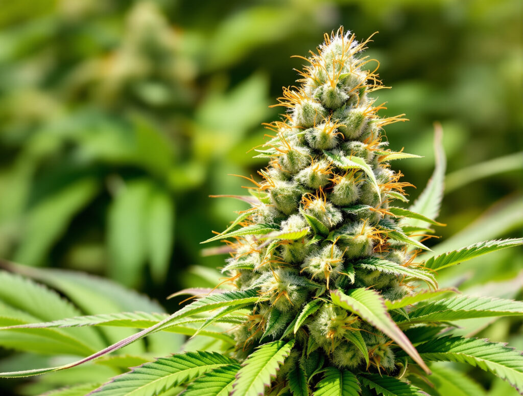 Cannabis-Blüte mit Foxtailing-Symptom, lockere turmförmige Wuchsform