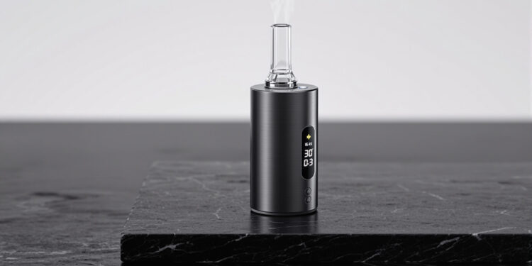 Arizer Solo 2 Vaporizer aus Aluminium mit Glasdampfweg auf dunklem Untergrund
