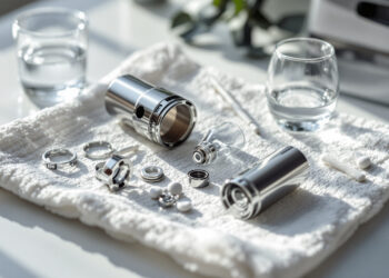 Zerlegter Vaporizer mit Reinigungszubehör auf weißem Tuch
