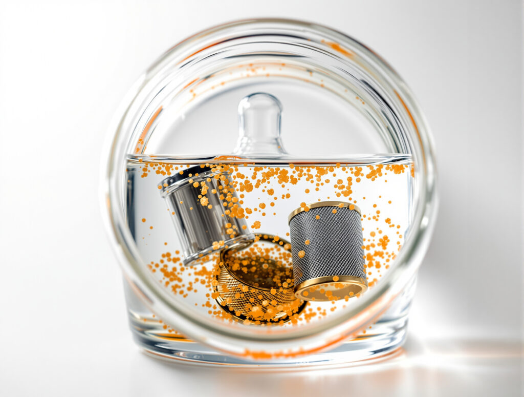Vaporizer-Mundstück und Siebe in Isopropanol-Reinigungsbad