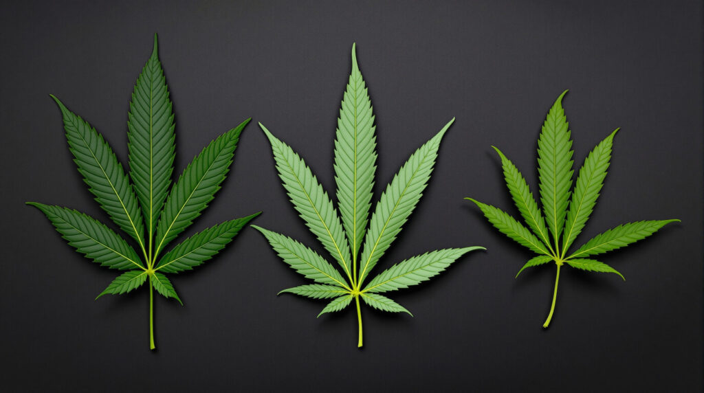 Blattformen von Indica, Sativa und Ruderalis im direkten Vergleich