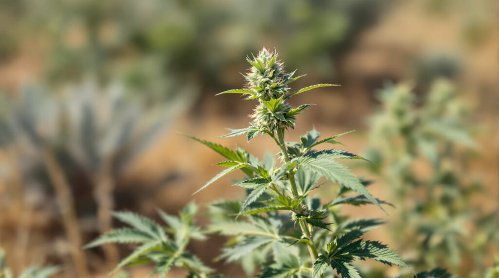Cannabis ruderalis in typischer kompakter Wuchsform