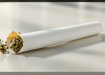 Ein handgerollter Cannabis-Joint auf neutraler Oberfläche