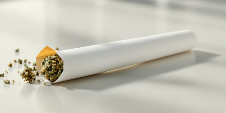 Ein handgerollter Cannabis-Joint auf neutraler Oberfläche