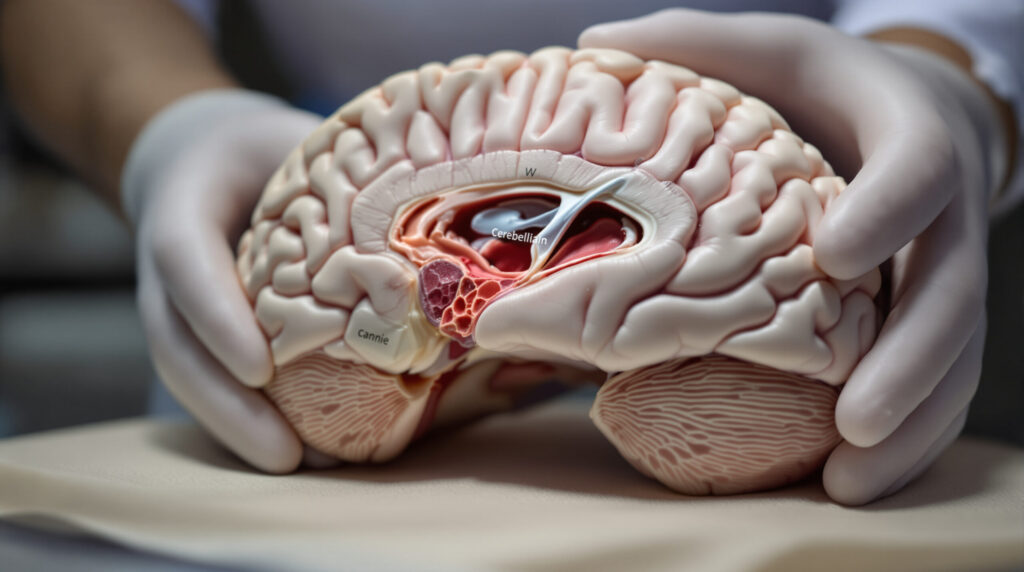 Anatomisches Modell eines Hundehirns im Querschnitt
