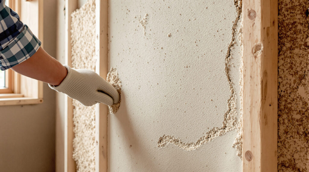 Hanfbeton-Wandaufbau mit Schalung, Hand glättet Oberfläche