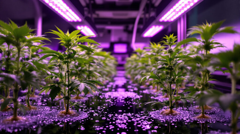 Deep Water Culture Hydrokultur-System mit Cannabis-Pflanzen