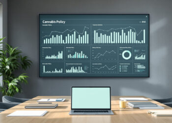 Dashboard mit abstrakten Cannabis-Policy-Indikatoren in EU-Behördenumgebung