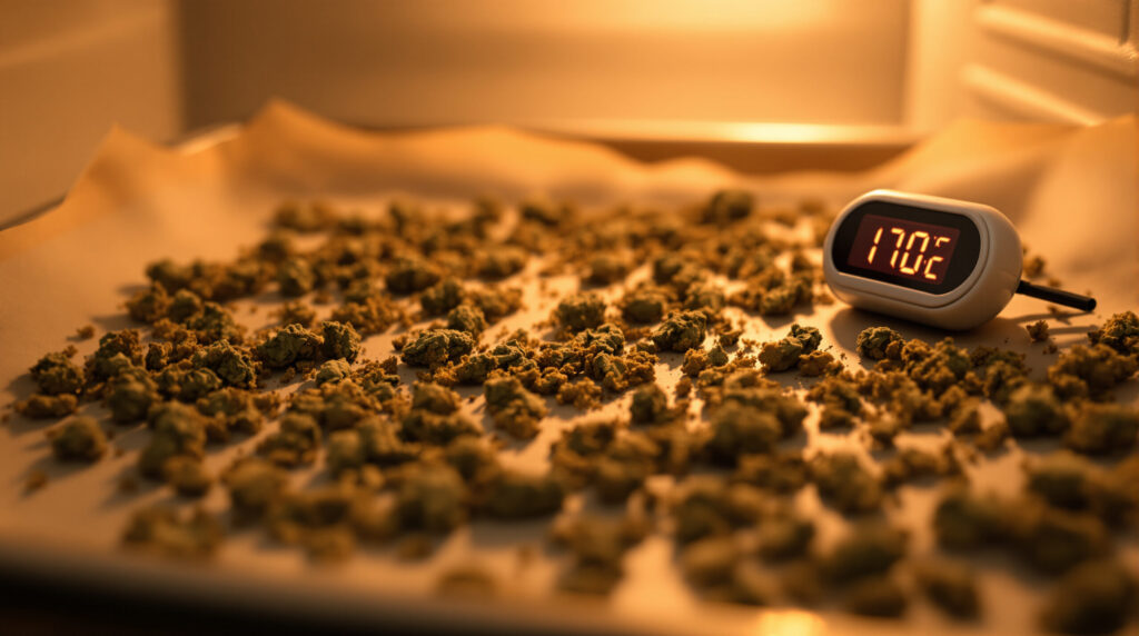 Decarboxylierung von Cannabisblüten im Backofen bei kontrollierter Temperatur