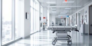 Klinikflur mit Tageslicht und medizinischer Ausstattung