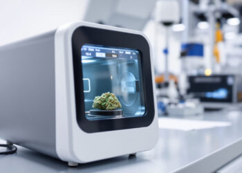 Nahinfrarot-Analysegerät zur THC-Messung mit Cannabis-Blüte im Labor