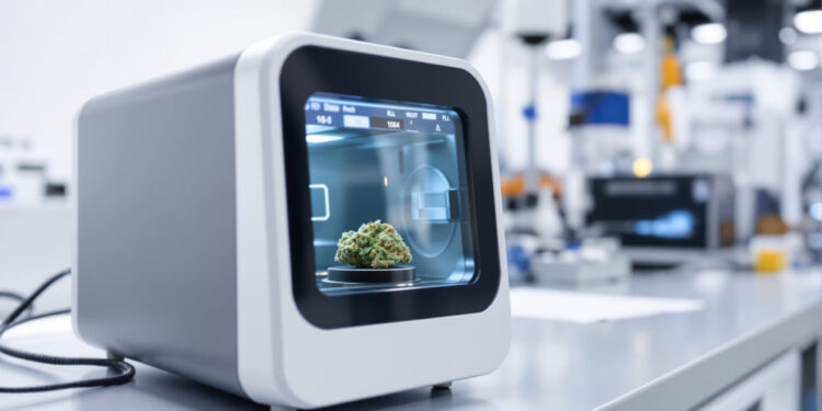 Nahinfrarot-Analysegerät zur THC-Messung mit Cannabis-Blüte im Labor