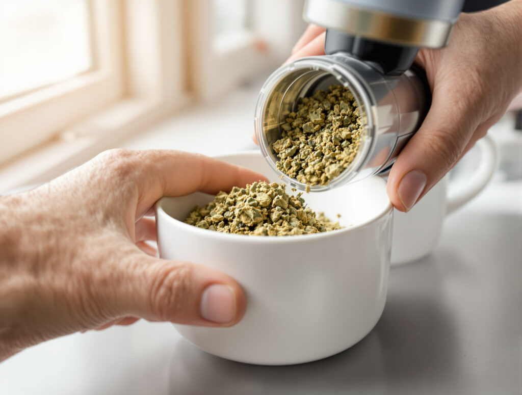 Probenvorbereitung für THC-Messung: gleichmäßig gemahlenes Cannabis-Material